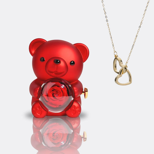 Urso com Rosa Eterna & Colar Personalizado